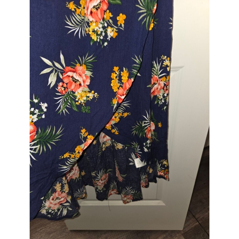 Adam Levine Navy Floral Rayon Strapless Cap Sleeve Midi Dress - Picture 8 of 11